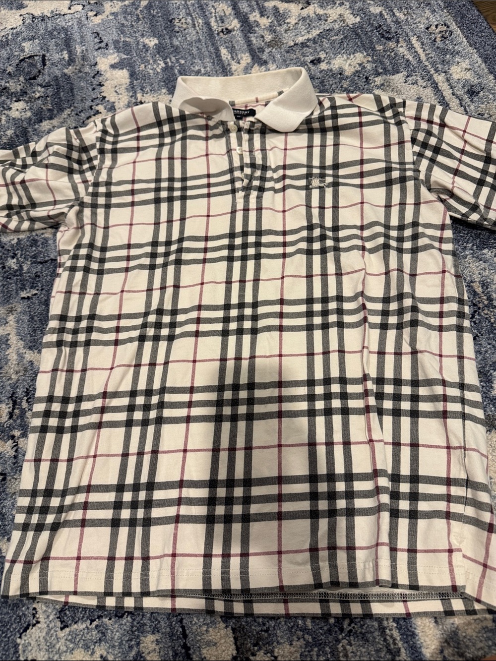 Burberry Men's Cream Polo with Black and Red Check - Picture 8 of 9
